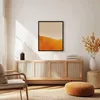 A living room scene with a framed picture on the wall above a wooden cabinet. Produktbild-Vorschau