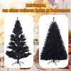 A split image showing two black artificial Christmas trees, with text overlay indicating a transformation to a fuller tree. Produktbild-Vorschau