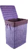 A purple wicker laundry basket with a brown fabric liner and a lid. Podgląd zdjęcia produktu