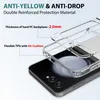 A clear phone case is shown with callouts highlighting its features and materials. Anteprima dell’immagine prodotto