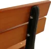 A close-up view of the back of a wooden bench, showing the attachment of the wooden slats to the black metal support. Produktbild-Vorschau