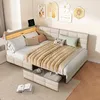 Posteľ 140 x 200 cm, béžové plátno, čelo v tvare L, LED Náhľad obrázku produktu 1