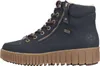 A side view of a single blue boot with a brown sole. Voir les images du produit