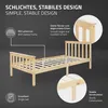 A wooden single bed frame with detailed callouts highlighting its features. Náhľad obrázku produktu