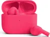 A pair of bright pink wireless earbuds and their charging case are displayed against a white background. Produktbild-Vorschau