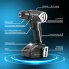 A black and white STAHLWERK cordless drill is shown against a blue and black gradient background with glowing blue rings around the base. Produktbild-Vorschau
