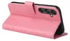 A pink flip case for a smartphone is shown open, revealing the phone's camera array. The case has a floral embossed pattern on the front flap. Produktbild-Vorschau