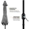 A closed gray umbrella and a close-up of the umbrella pole with a crank mechanism. Produktbild-Vorschau
