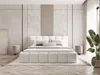 A modern bedroom with a white bouclé bed as the centerpiece. Produktbild-Vorschau