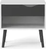 A white nightstand with a dark gray drawer and a lighter gray shelf, standing on four black legs. Anteprima dell’immagine prodotto