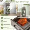 A collage of images showing a 3-tier plant stand with a drawer, its features, and different uses. Produktbild-Vorschau