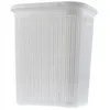 A white plastic laundry basket with a textured pattern and a lid. Voir les images du produit
