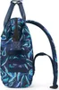 A close-up side view of a blue backpack with a leaf pattern. Produktbild-Vorschau