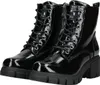 A pair of black patent leather combat boots with thick soles and laces. Produktbild-Vorschau