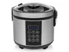 A digital rice cooker and steamer is shown against a white background. The product has a silver metallic exterior and a black control panel with a digital display and buttons. Produktbild-Vorschau