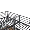 A close-up view of a black metal bunk bed frame, showing the railing and bed slats. Voir les images du produit