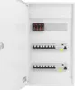 An open electrical distribution box with circuit breakers and fuses. Produktbild-Vorschau
