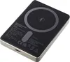 A black and silver power bank with text and symbols printed on its surface. Voir les images du produit