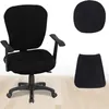 A black office chair with covers on the seat and back, and a separate cover for the seat shown next to it. Produktbild-Vorschau