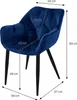 A dark blue velvet armchair with dimensions indicated by measurement lines and text. Náhľad obrázku produktu