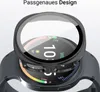 A close-up view of a smartwatch screen protector being placed over a smartwatch. Produktbild-Vorschau