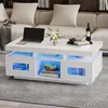 Tavolino Merax bianco lucido, 100x50x43cm, tavolino LED con Anteprima dell’immagine prodotto 1