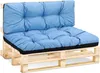 A light blue cushion set on a wooden pallet. Náhľad obrázku produktu