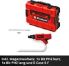 A red Einhell tool case, a red Einhell screwdriver with a magazine attachment, and two screwdriver bits are displayed against a white background. Voir les images du produit