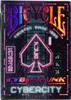 The image shows the front of a Bicycle brand deck of playing cards with a cyberpunk theme. Voir les images du produit