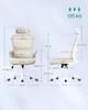 Two views of an ergonomic office chair with dimensions clearly labeled. Náhled obrázku produktu
