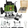 A router tool and its accessories are displayed against a white background. Voir les images du produit