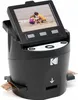 A Kodak film scanner is shown on a white background. The scanner has a screen displaying a photo of two children on a beach. Produktbild-Vorschau