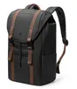 A black laptop backpack with brown straps is shown against a white background. Produktbild-Vorschau
