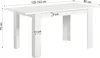 A white dining table with dimensions indicated by measurement lines and text. Produktbild-Vorschau
