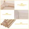 A collage of images showing details of a children's play tent, including its frame, fabric, and wooden poles. Produktbild-Vorschau