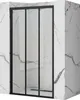 A shower door with a black frame and clear glass panels, set against a marble-patterned wall. Anteprima dell’immagine prodotto
