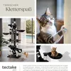 A collage of images showcasing a cat tree with cats interacting with it, and descriptive text. Náhled obrázku produktu