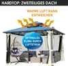 A gazebo with outdoor furniture and a hanging chair, illustrating airflow. Produktbild-Vorschau