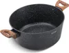 A black speckled pot with wooden handles is shown against a white background. Produktbild-Vorschau