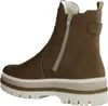 A side view of a brown and beige boot with a thick sole. Produktbild-Vorschau