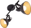 A black metal spotlight fixture with two adjustable heads, each containing a warm yellow light bulb. Produktbild-Vorschau