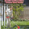 A woman is using a cordless weed wacker in a garden. Produktbild-Vorschau