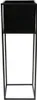 A black metal plant stand with a square planter on top, shown against a white background. Produktbild-Vorschau