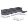 6-tlg. Garten-Lounge-Set mit Kissen Weiß Kiefernholz Produktbild-Vorschau 1