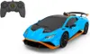 A blue Lamborghini Huracan STO remote-controlled car and its remote control are displayed against a white background. Produktbild-Vorschau
