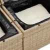 A close-up view of two sections of a beige rattan storage sofa set, showing the interior black lining and a white cushion in one section. Produktbild-Vorschau