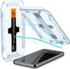 A clear plastic installation guide and a smartphone are shown, with blue lines indicating the placement of a screen protector. Anteprima dell’immagine prodotto