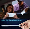 Two people in a car, one holding a phone with a transparent case. Produktbild-Vorschau