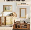A split image showing two different ways to install a rattan mirror: horizontally and vertically, with furniture and decor. Podgląd zdjęcia produktu