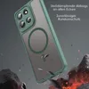 A phone case is shown in a dynamic, falling pose with debris and fire effects, suggesting durability and protection. Produktbild-Vorschau